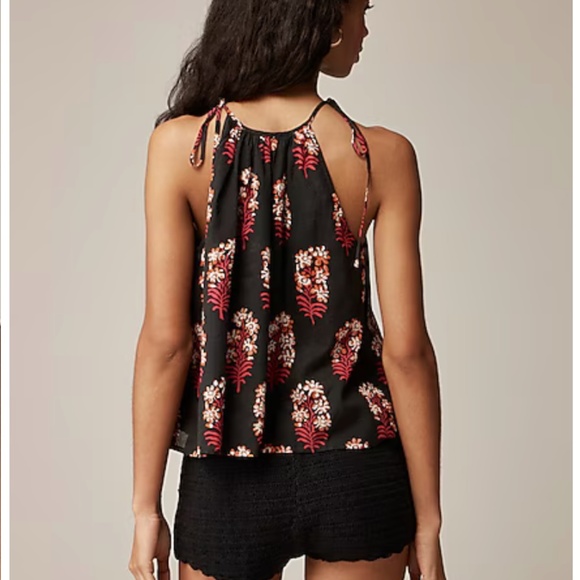 NWT J. Crew Tie-shoulder tank top in cocoa block-print cotton voile size XS - Picture 3 of 5